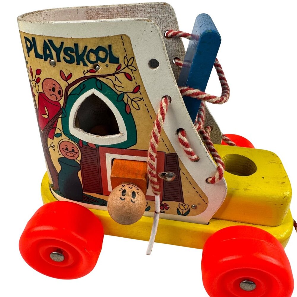 Playskool Wooden Pull Along Toy Shoe Lace Up People Figures 1970s Vtg Toddler - Picture 7 of 13